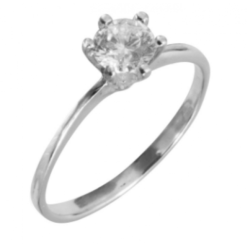 Anel Convex em Prata Solitário 2.50mm com Zircônia Branca 5.50mm