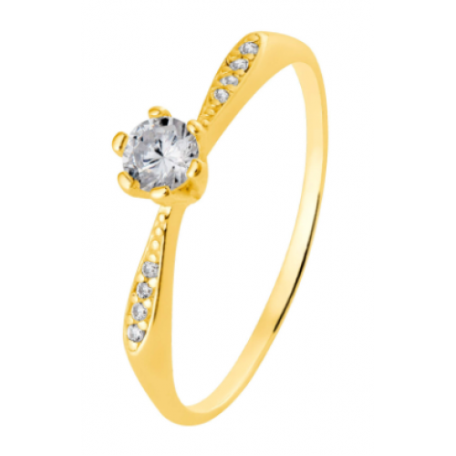 Anel Convex Ayla Solitário Prata Revestida Gold com Zircônias.